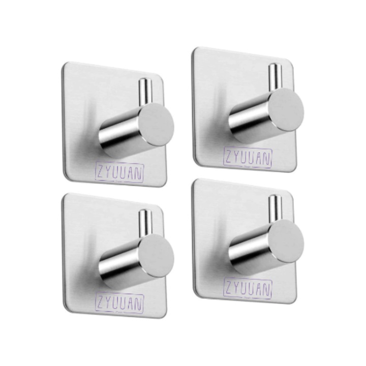 Set 4 agatatori baie, ZYuuan, Inox, Argintiu