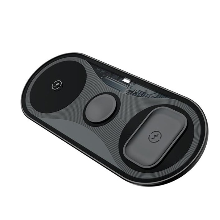 Incarcator wireless 3n1, ZYuuan, 15w/10w/7,5w/5w, Negru