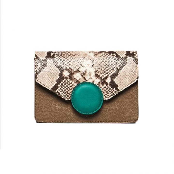 Geanta dama piele, ANNA FELLINI, Carmen, grej verde mov, 22x10x15 cm