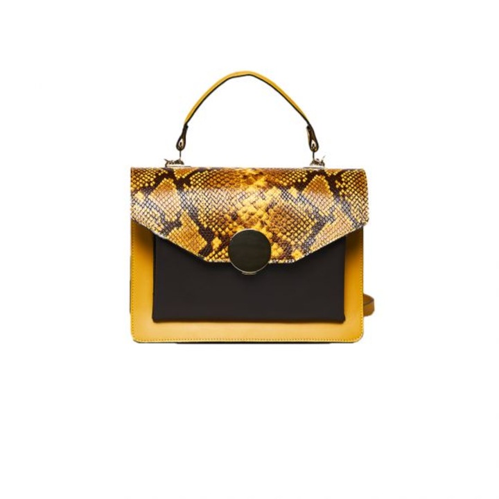 Geanta dama piele, ANNA FELLINI, Ema, galben maro, 27x11x20 cm