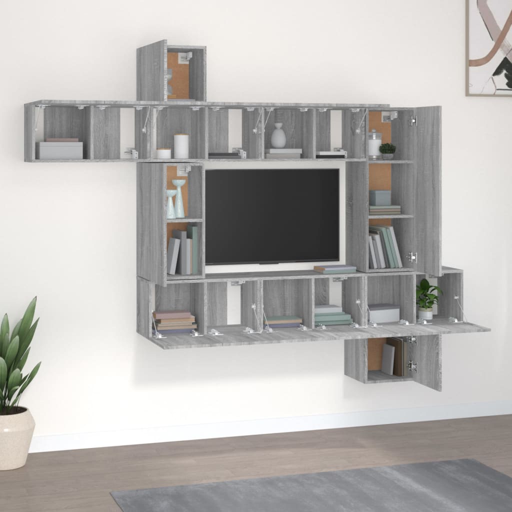 Meuble TV Mural Gris Sonoma 100x30x30 Cm - Design Moderne, 2 Compartiments Pliants, Gain De Place Pour Salon Ou Chambre