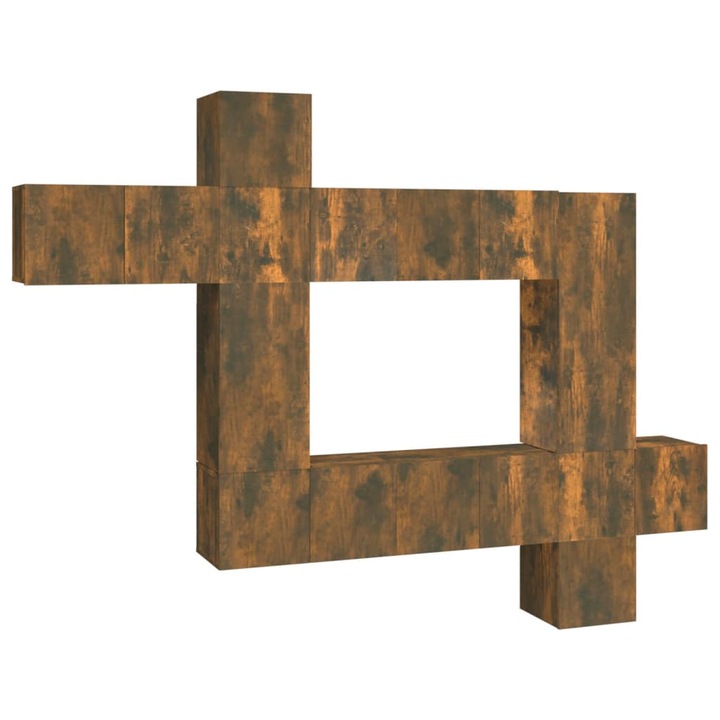 Set dulapuri TV vidaXL, 10 piese, 60 x 30 x 30 cm, stejar fumuriu, lemn prelucrat