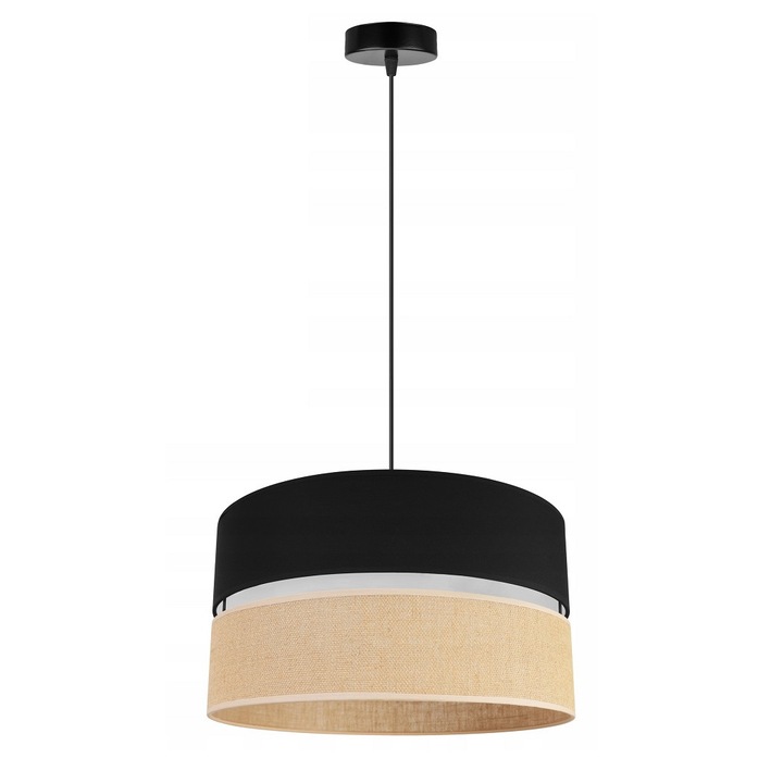 Plafoniera suspendata cu abajur, Light Home, Juta, reglabile, Lungime 100 cm, Latime 45 cm, Abajur 45 cm, E27, 1 punct de lumina, material textil, Negru/Bej
