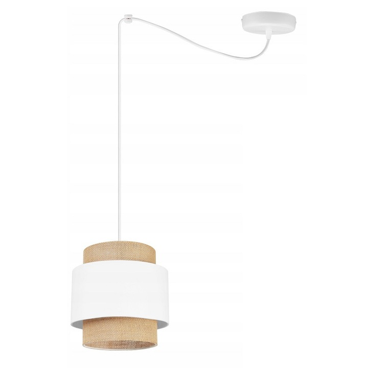 Pendul boho, 19.5x20cm, Corp Alb, Abajur Bej/Alb