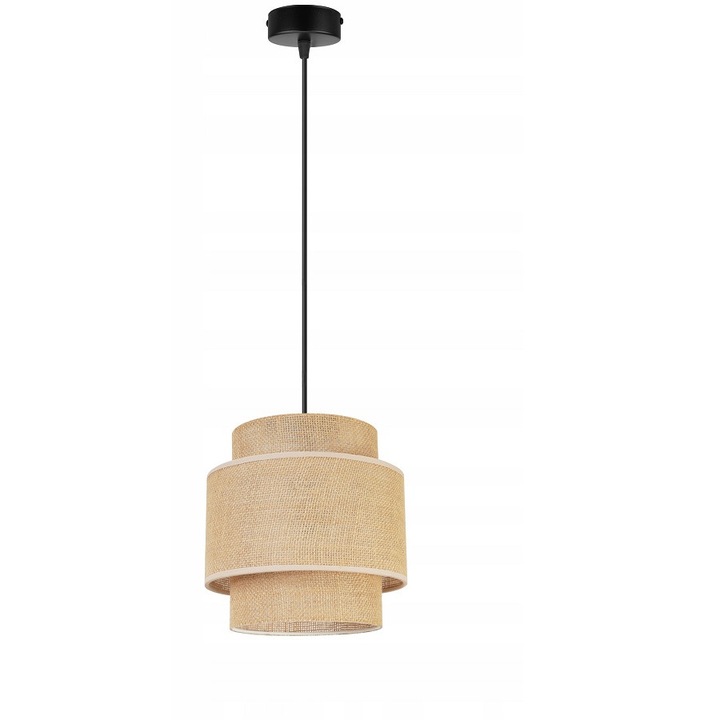 Plafoniera suspendata, Light Home, Boho, reglabile, Lungime 95 cm, Latime 20 cm, Abajur 20 cm, E27, 1 punct de lumina, material textil, Bej/Negru