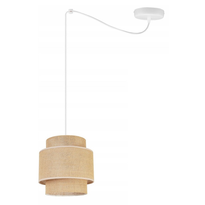 Pendul boho, 19.5x20cm, Metal, Corp Alb, Abajur Bej