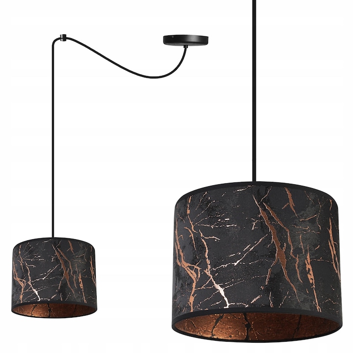 Lustra cu pendule, Light Home, WERONA, Desing moderne, E27, Numarul de puncte luminoase 1, Iluminat interior, Latime 20 cm, Material tesatura, Negru/Cupru