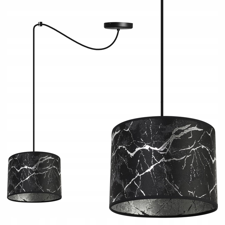 Lustra cu pendule, Light Home, WERONA, Desing moderne, E27, Numarul de puncte luminoase 1, Iluminat interior, Latime 20 cm, Lungime 20 cm, Material tesatura, Negru/Argintu