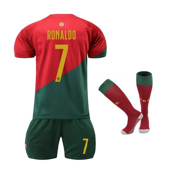 Gyermek sportfelszereles Ronaldo Portugal, polieszter, piros/zold, Piros/Zöld