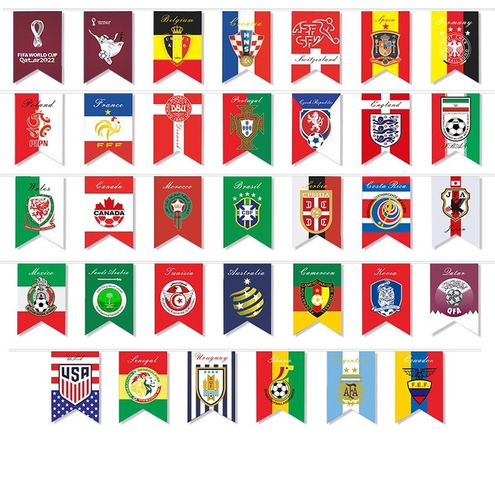 Комплект знамена, FIFA World Cup, Катар 2022, 14x21 см, многоцветен, 34 бр