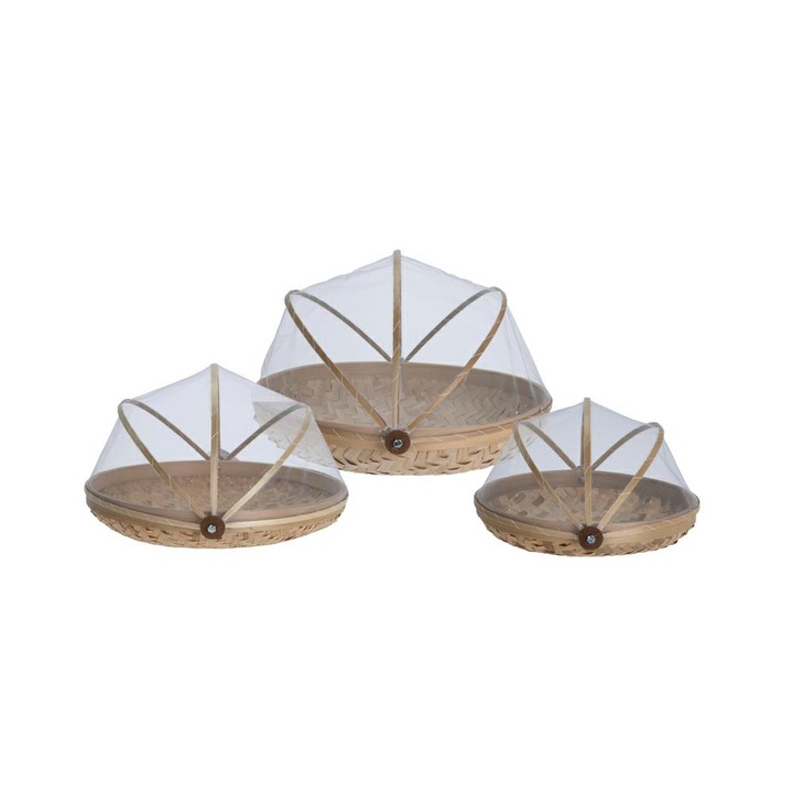 Set 3 cosuri cu plasa, HS Collection, Anti-tantari, 38.5x35x22 cm, Maro/Alb
