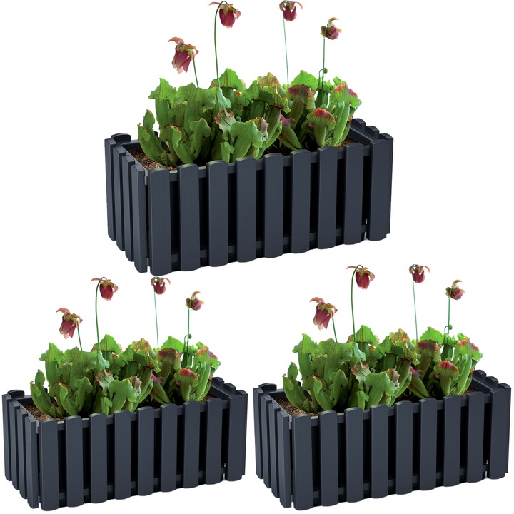 Set 3 ghivece, 18x38x16.2 cm, Negru