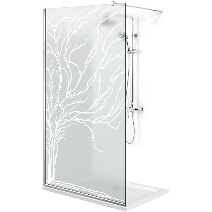 Paravan dus walk-in Aqua Roy ® INOX, model Tree alb, sticla 8 mm mata, securizata anticalcar, 120x195 cm