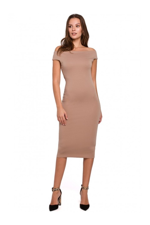 Дамска рокля, Маковер, Памук/Еластан, Бежов