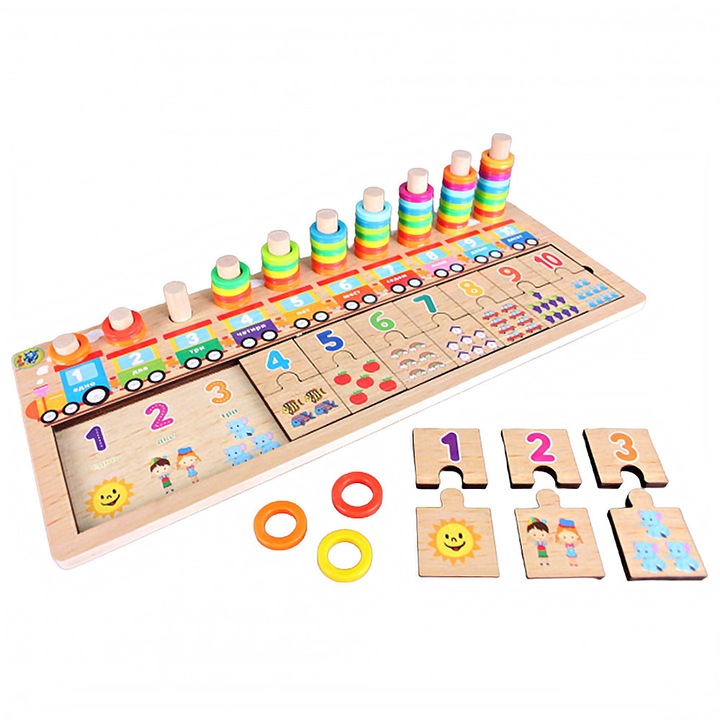 EmonaMall W4778 gyerek puzzle, vonat, fa, bolgár nyelvű, tarka