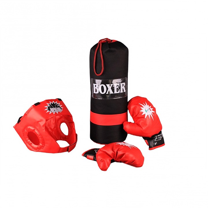 EmonaMall W4777 Gyermek boksz szett, sisakkal, piros