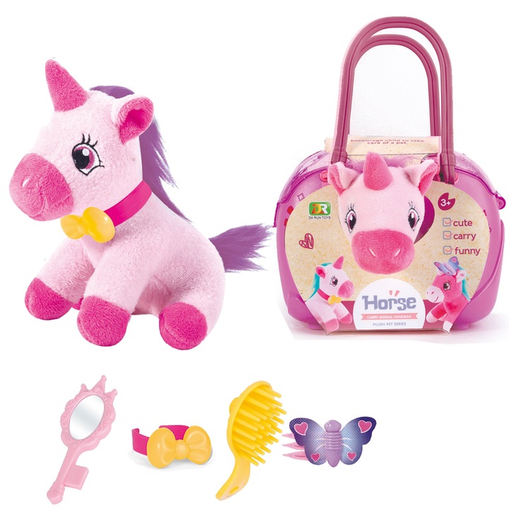 Плюшена играчка Chippo 250567, Еднорог в чанта, 4 аксесоара, 24см, Розов