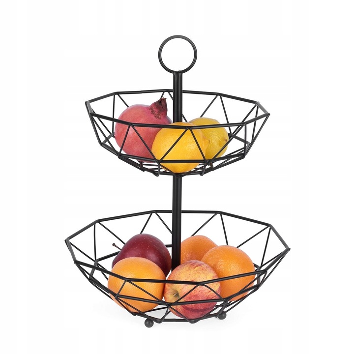 Cos de Fructe pe Doua Niveluri, Tadar, Metal, Negru