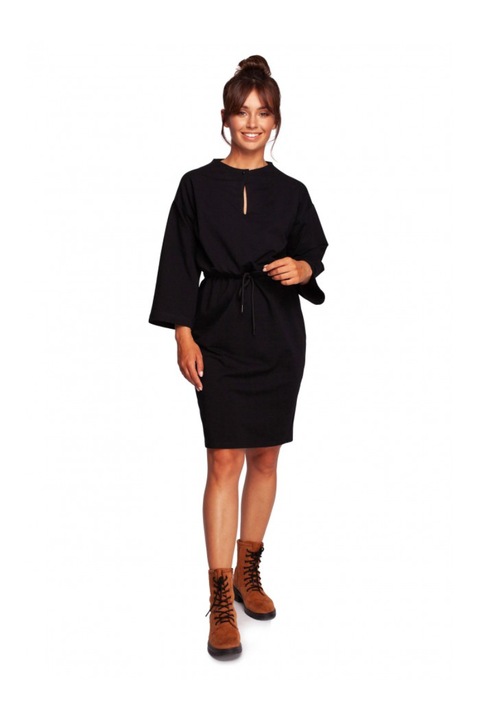 Рокля с шнур, Памук, Зелен, Черен