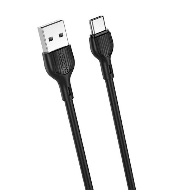 Кабел за зареждане и пренос на данни XO NB200, USB/USB-C, 2.1A, 2 м, Черен