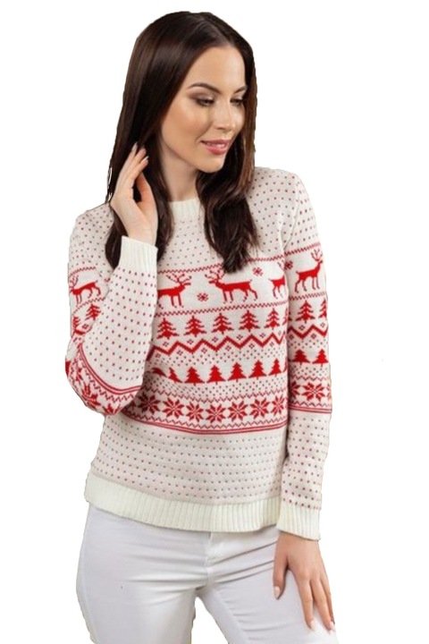 EDAR női pulóver, karácsonyi mintával, Fehér, S-M