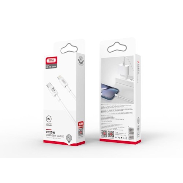 Cablu pentru incarcare si transfer de date XO NB-Q189B, USB Type-C/Lightning, Power Delivery 20W, 2m, Alb