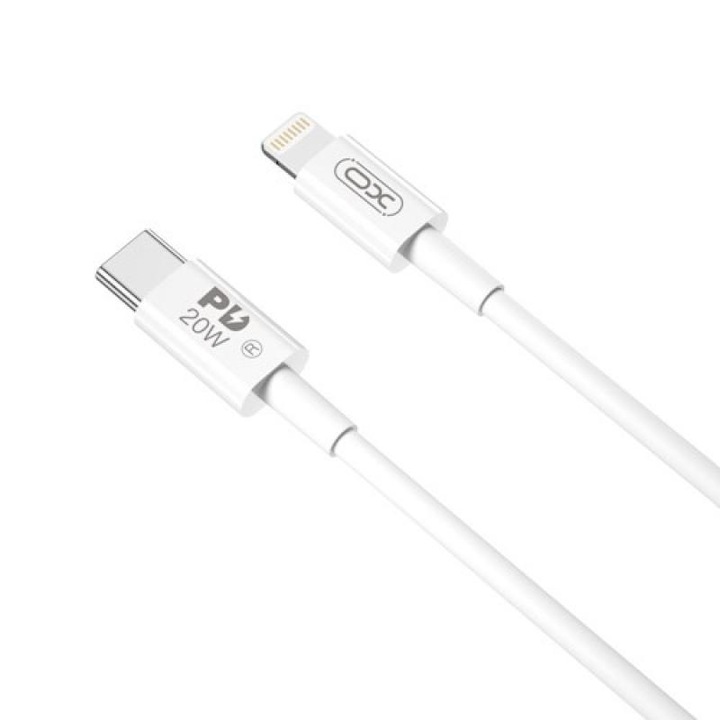 Кабел за зареждане и трансфер на данни XO NB-Q189A, USB Type-C/Lightning, Power Delivery 20W, 1m, Бял