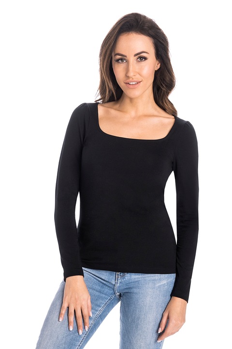 Дамска блуза от памук с правоъгълно деколте Leah, Teyli, Черен