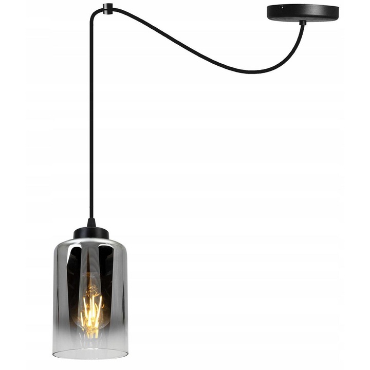Lampa suspendata moderna cu abajur de sticla, inaltime ajustabila, 230V, E27, negru
