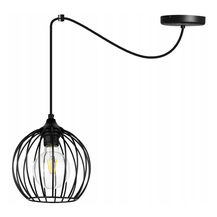 Lustra loft cu abajuri din metal, 230V, tip E27 max 60W, negru