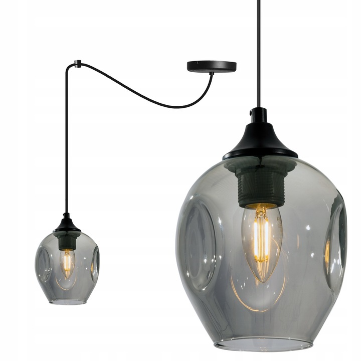 Lustra loft cu abajur din sticla fumurie, Light Home, Spider praga, Desing moderne, E27, Numarul de puncte luminoase 1, Iluminat interior, Latime 14 cm, Lungime 14 cm, Sticla, Gri/Negru