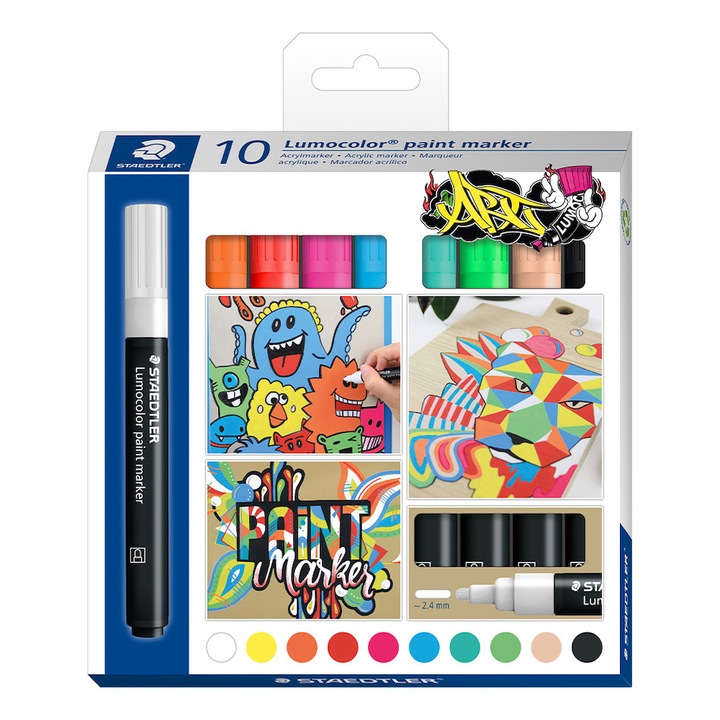 Комплект маркери Staedtler Lumocolor Paint 349, акрилни, 10 цвята