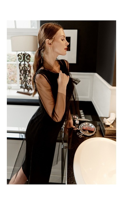 Rochie din tul cu cravata la gat - negru, XXL