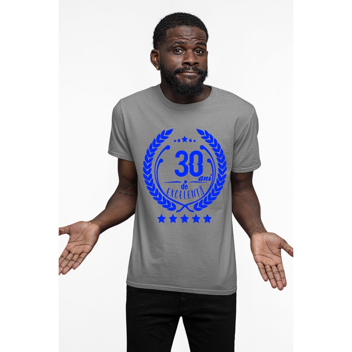 Tricou barbati personalizat, gri, 30 ani de experienta, M