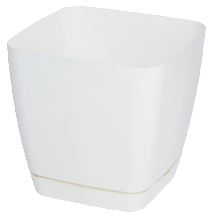 Ghiveci patrat Toscana, Form-plastic, Plastic, 14.5 cm, 2.5 l, Alb