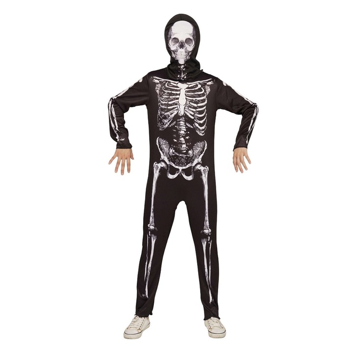 Costum Halloween Schelet Infricosator cu gluga pentru copii, ATS, marime 8 ani
