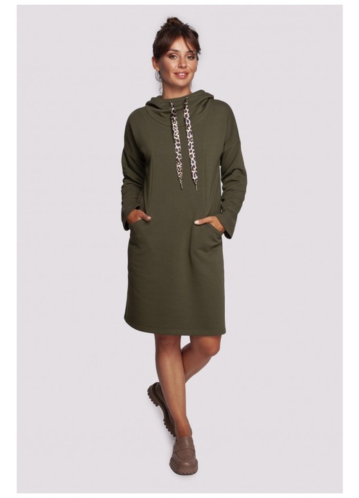 Rochie cu gluga din bumbac, culoare kaki, Kaki