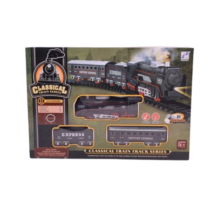 Set de asamblare tren cu sunete si lumini, 11 piese, plastic, Multicolor