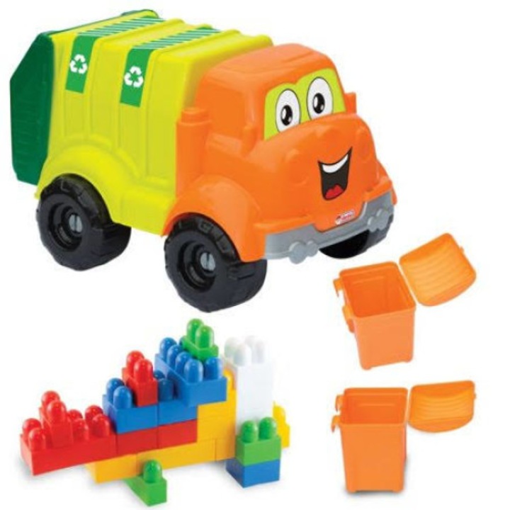 Set de constructie camion de gunoi cu 30 de cuburi, pentru copii, ATS