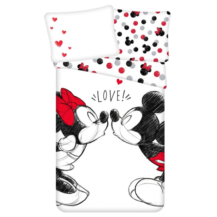 Set lenjerie pat copii, multicolor, 2 piese, 100% bumbac, 140×200 cm, 70×90, Love 04, Mickey and Minnie Mouse, Disney