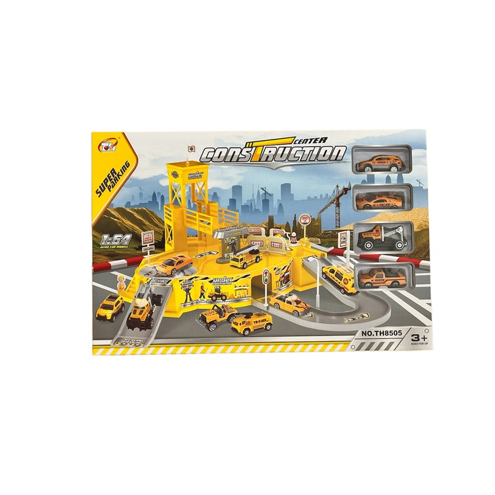 Set Construieste-ti parcarea, Super Parking cu 4 masinute metalice, galben