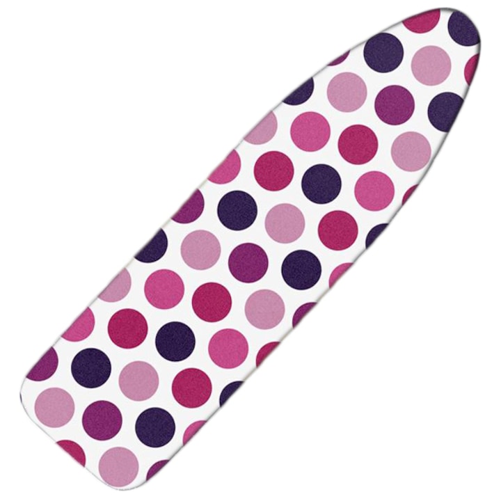 Калъф за дъска за гладене, изработен от памук и филц, с ластик, подходящ за дъски за гладене с размери между 110-125 см дължина / 30-40 см ширина, бял модел на розови точки