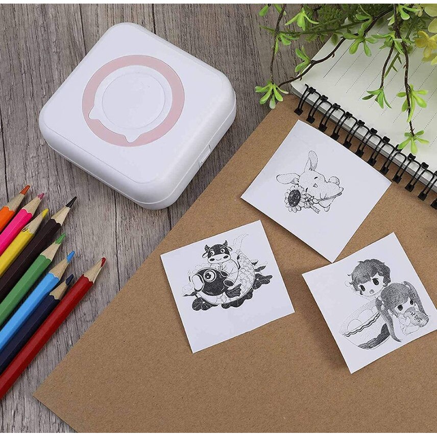 Poza Cu Inprimanta Roz Mini imprimanta termica si 1 rola hartie 57x25mm, Bluetooth, compatibil ...