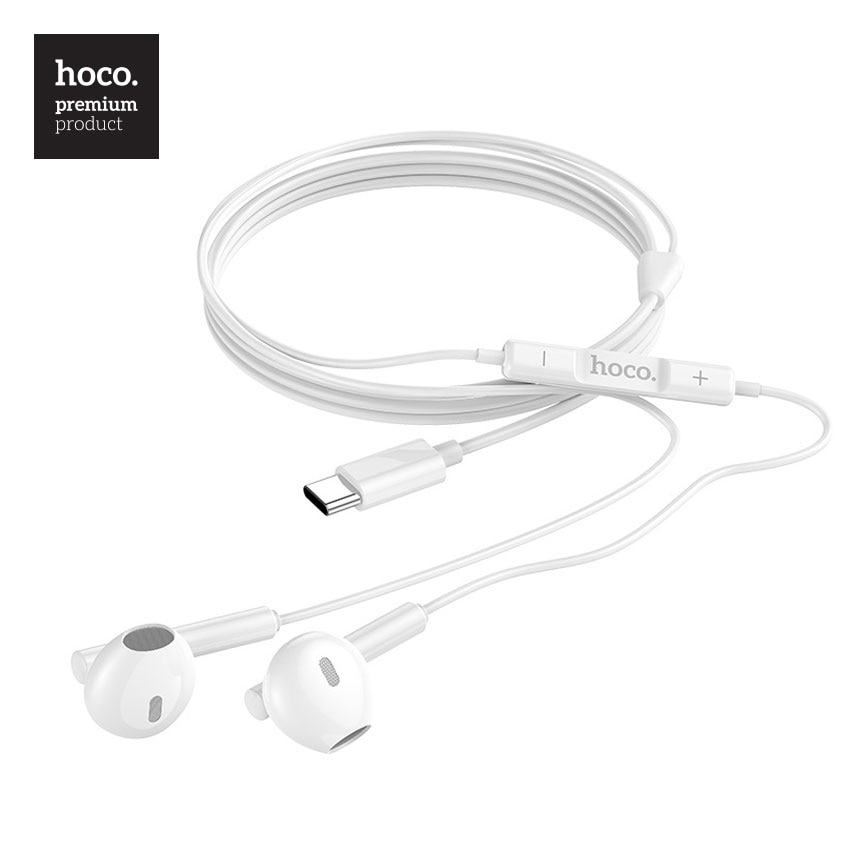 Casti Hoco InEar, Stereo, conector USB-C, cu microfon si comenzi pe fir, 1.2m, Albe (M65)