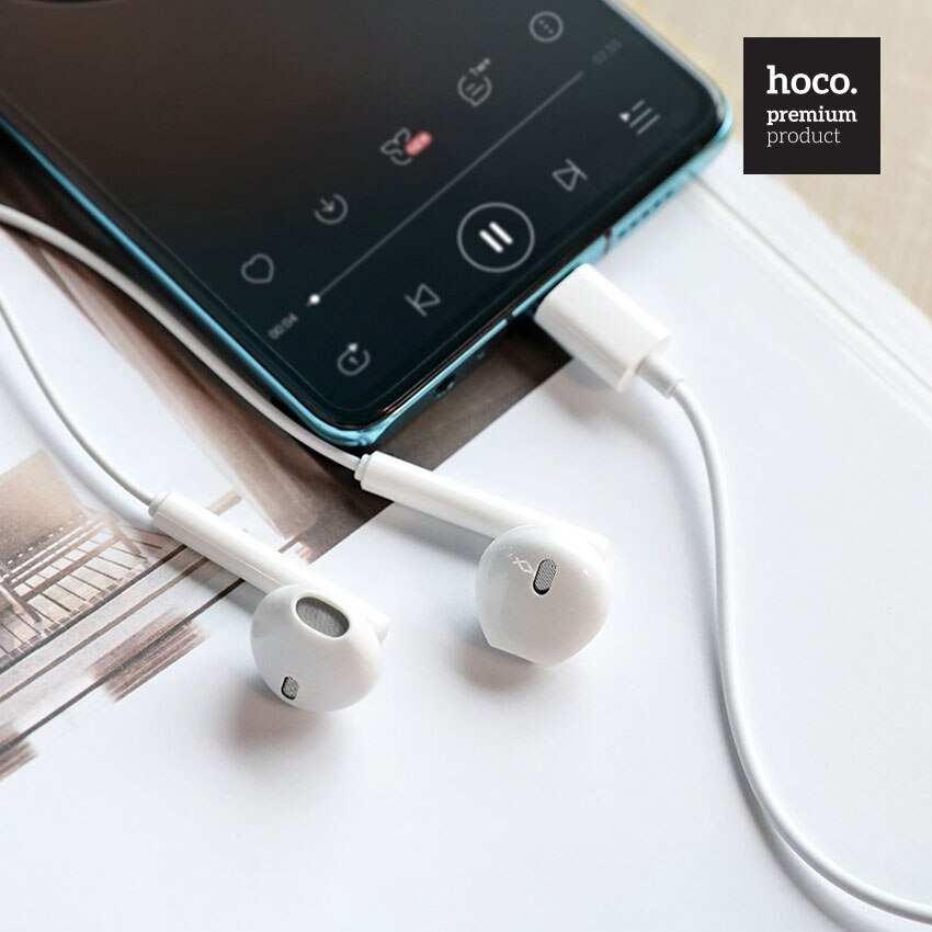 Casti Hoco InEar, Stereo, conector USB-C, cu microfon si comenzi pe fir, 1.2m, Albe (M65)