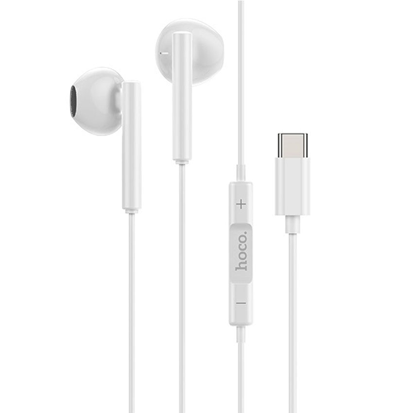 Casti Hoco InEar, Stereo, conector USB-C, cu microfon si comenzi pe fir, 1.2m, Albe (M65)