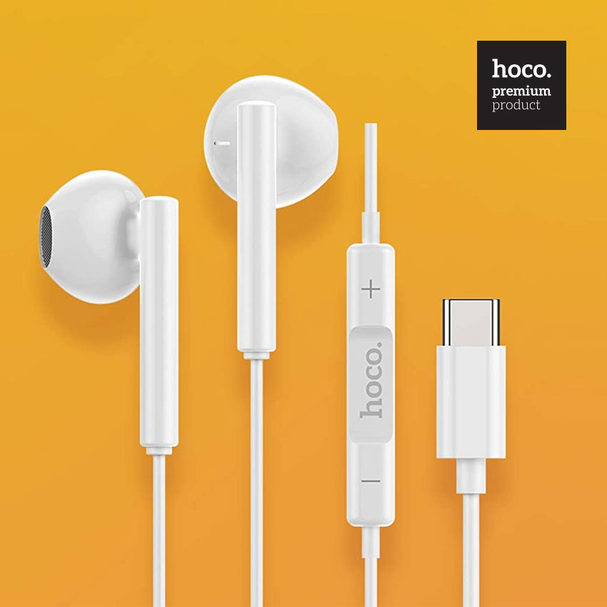 Casti Hoco InEar, Stereo, conector USB-C, cu microfon si comenzi pe fir, 1.2m, Albe (M65)