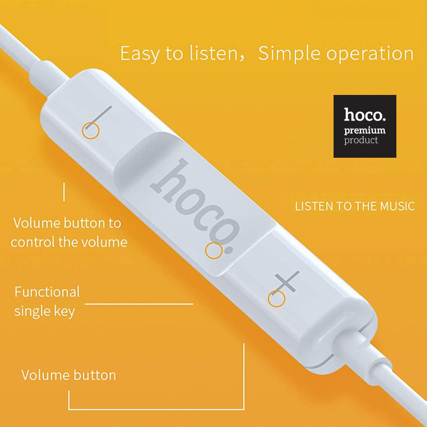 Casti Hoco InEar, Stereo, conector USB-C, cu microfon si comenzi pe fir, 1.2m, Negre (M65)