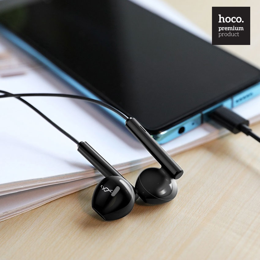 Casti Hoco InEar, Stereo, conector USB-C, cu microfon si comenzi pe fir, 1.2m, Negre (M65)