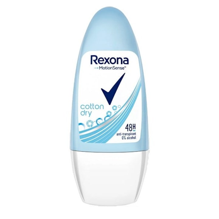 Рол-он дезодорант против изпотяване Rexona Cotton Dry 48H, 0% алкохол, 50 мл